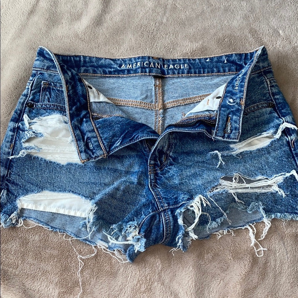 American Eagle Outfitters Blue Distressed Denim Shorts